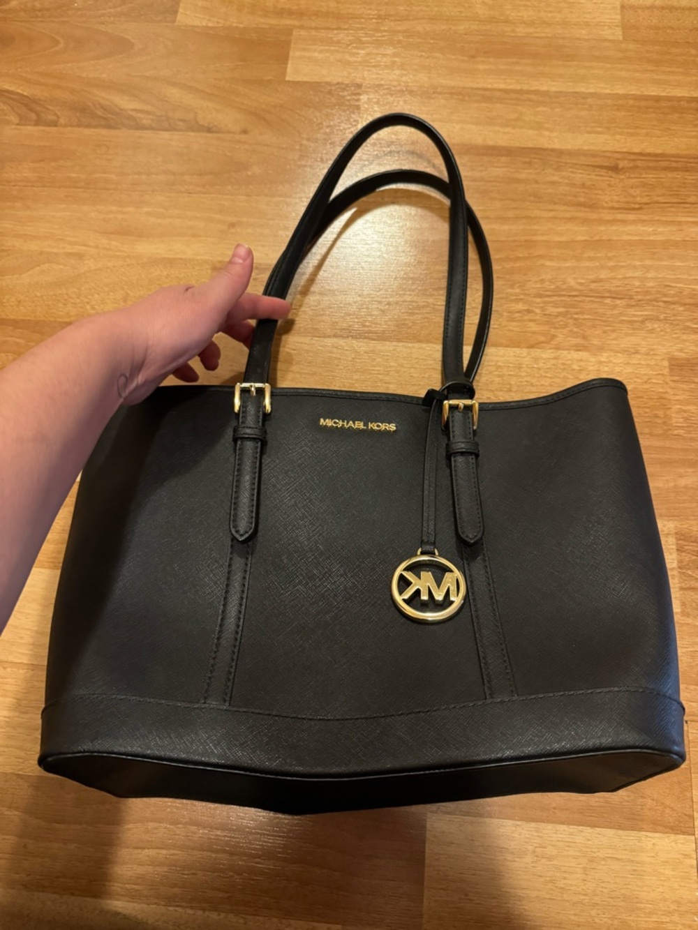 Michael Kors Black Saffiano Tote with Gold Accent Charm